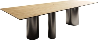 Esstisch Edge 300x100 Keramik Laminam® Sabbia Eichefarbig Troa Edelstahl Graphit