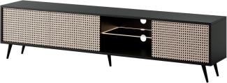 Selsey TV Schrank Board Sideboard Fernsehtisch Fernsehschrank Mit Schränken Wiener Geflecht 175 cm Schwarze Beine Schwarz Beige Bello