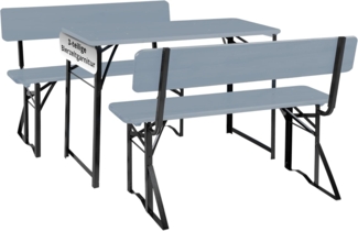 Stagecaptain 'Hirschgarten' Bierzeltgarnitur mit Lehne, Holz, 119 x 44,5 x 75,5 cm, 2x Bank, 1x Tisch, Grau