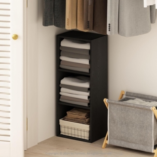 Furinno Reed Mehrzweckschrank und Kleideraufbewahrung, 3-stufiges, offenes Regal, Schwarzholz