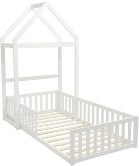 Vente-unique - Bett in Hausoptik - 90 x 190 cm - Kiefer & MDF - Weiß - VARLAINE