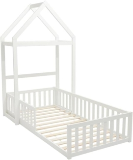 Vente-unique - Bett in Hausoptik - 90 x 190 cm - Kiefer & MDF - Weiß - VARLAINE