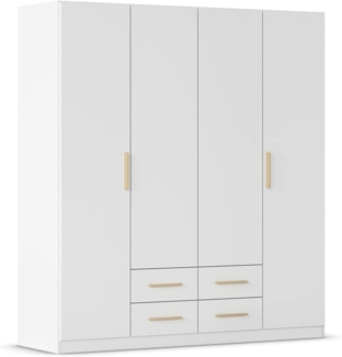 Rauch Möbel Belfast Kleiderschrank, Schrank, Garderobe, Organizer, 4-türig, 4 Schubladen für mehr Stauraum, Farbe Weiß, Holzgriff Eiche Massiv, 181 x 197 x 54 cm
