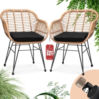 Casaria Poly Rattan 2er Set Korbsessel Bali mit Auflage Armlehne Metall Wetterfest Garten Gartenstühle Outdoor Esszimmer