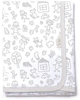 Ti TIN | weiche, saugfähige Babydecke, 80x75 cm | Krabbeldecke aus 100% Baumwolle mit doppellagigen Stoff, Babydecke fürs Auto, Wiege, Kinderwagen, Babyschale, etc, Kinder-Motiv, grau