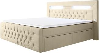 Boxspringbett Sunshine mit indirekter Beleuchtung, USB und Stauraum 140x200 Beige H2