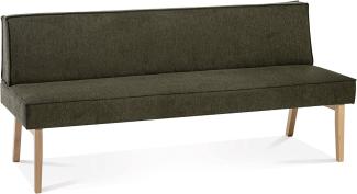 Möbel-Eins LORAN Polsterbank/Küchenbank ohne Armlehnen, Material Massivholz Eiche, Stoffbezug in 2 Farben erhältlich 220 cm Olivgrün