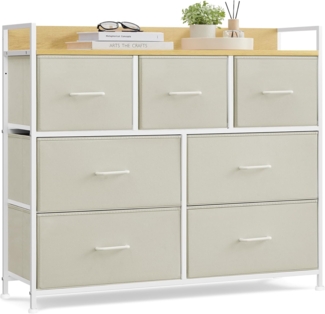 Songmics Kommode mit 7 Stoffschubladen, Holz / Metall cremeweiß-wolkenweiß, 98 x 28,5 x 85 (BxTxH) cm