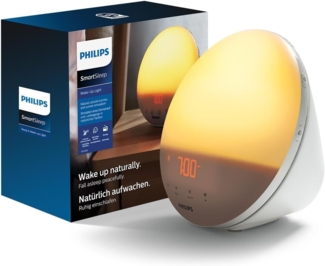 Philips Wake-up Light, farbige Sonnenaufgangssimulation, 20 Lichtstärken, 7 natürliche Klänge, Mitternachtslicht (Modell HF3531/01)