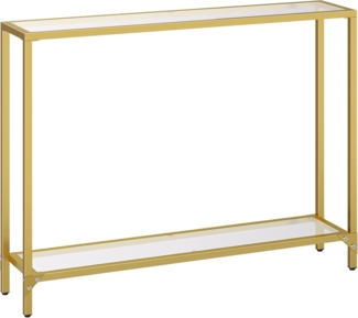 HOOBRO Konsolentisch mit Ablagen, 100 cm Beistelltisch, Hartglas, Eingangstisch, moderner Sofatisch, Ausstellungstisch, Metallgestell, für Wohnzimmer, Flur, goldfarben EGD04XG01