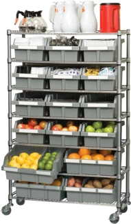 Seville Classics Professionelles Regalsystem mit 7 Böden und 16 Behältern, 91. 4x35. 5x142. 2 cm (LxBxH) Schwerlastregal, Metall, Platin 91. 4x35. 5x124. 2 cm