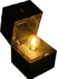 Lichthandel Hoch LED Tischleuchte Nachttischlampe Vintage Holzleuchte Industrial Holz schwarz/weiß, LED wechselbar, warmweiß, Holzoptik