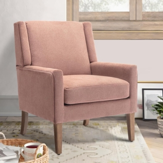 COLAMY Sessel Moderner Ohrensessel für das Wohnzimmer, gepolsterter Stoff-Akzent-Fauteuil, Einzelsessel mit Lounge-Sitz und Holzbeinen für Schlafzimmer/Büro/Leseecken (Rosa)