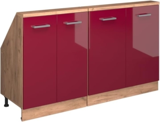 Dachschrägenschrank-Set Rion Rot Hochglanz/Goldkraft Eiche 2er Set Vicco