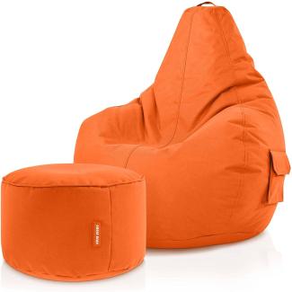 Green Bean© Sitzsack mit Rückenlehne + Hocker "Cozy+Stay" 80 x 70 x 90 cm - Gaming Chair mit 230L Füllung - Bean Bag Lounge Chair Sitzhocker Orange