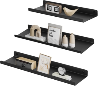 SONGMICS Wandregale aus Metall, 3er Set, Schweberegale, Industrie-Design, Wandboards, für Dekos, Bilderrahmen, mit 6 Schrauben zur Befestigung der Regale, unterschiedliche Layouts, schwarz LFS12BK