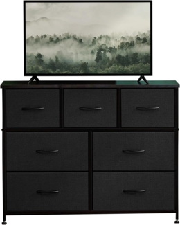DUMOS Kommode für Schlafzimmer mit 7 Stoffschubladen hohe Kommode Organizer für Kleidung Schrank Kinderzimmer Aufbewahrungsturm mit Schrank Metallrahmen Holzplatte leichte Kinderzimmermöbel