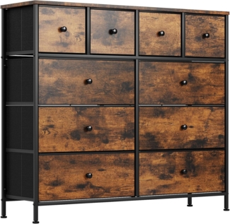 Clevich Kommode mit Schubladen, mit 10 Stoffschubladen, Holzplatte, Metallgestell, Geeignet für Schlafzimmer, Wohnzimmer, Kinderzimmer, Büro, Flur, Diele (Retro braun+schwarz, 1 Stück)