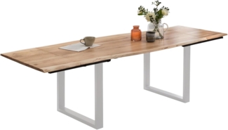 SAM Baumkantentisch 180 (280) x 90 cm Adina, Akazienholz naturfarben & massiv, Esszimmertisch mit 2 Ansteckplatten, Silbernes U-Metallgestell, Platte 26mm