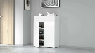 Dmora - Schuhregal Oliviero, platzsparendes schuhregal mit 3 türen, multifunktionale eingangsgarderobe, 76 x 38 x 100 cm, weißer lärcheneffekt