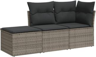 vidaXL 3-tlg. Garten-Sofagarnitur mit Kissen Grau Poly Rattan