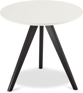 Ibbe Design Rund ø48 Schwarz Weiss Couchtisch Klein Modern Skandinavisch Retro Kaffeetisch Beistelltisch MDF Life, Schwarz Massiv Eiche Holz Beine, ø48x45 cm