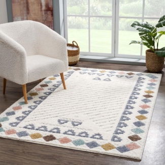 Carpet City Hochflor-Teppich Focus 3034, rechteckig, Höhe: 20 mm, Boho-Teppich mit Bordüre, bunt, besonders weich, 3D-Effekt