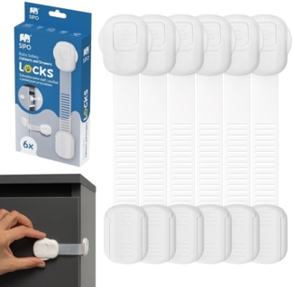 SIPO Kindersicherung 6er-Set – selbstklebende ABS‑Riegel für Schränke & Schubladen – ohne Bohren, schnelle Montage