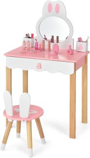 COSTWAY Kinder Schminktisch mit Hocker, Prinzessin Schminkkommode Frisiertisch mit Spiegel Schubladen & Aufbewahrungsbox, Make-up Schminktisch Frisierkommode für Kinder Mädchen