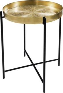 riess-ambiente Beistelltisch CASABLANCA 50cm messing gold / schwarz · Wohnzimmertisch aus Metall (Einzelartikel, 1-St), rund · abnehmbares Tablett · Hammerschlag-Design · klappbar · handmade