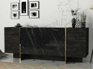 Dmora Sideboard Okul 180 x 46,6 x 75,5 cm Schwarz 3 Böden 7 Fächer