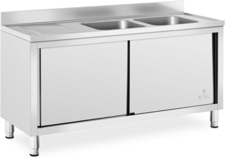 Royal Catering Spülenschrank 160 x 60 x 95 cm Spülenunterschrank Edelstahl 2 Becken je 40x40x25cm