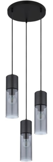Hängelampe, Metall, Rauchglas, 3-flammig, schwarz, H 150 cm