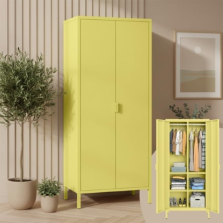 skølm 'Ituri' Kleiderschrank, Metall, 170x45x80 cm, gelb, Garderobe mit 4 Fächern und 2 Kleiderstangen