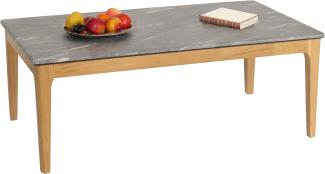 Couchtisch HWC-M55, Beistelltisch Sofatisch, Massiv-Holz HDF Laminat Melamin 46x120x70cm, Marmor/Stein-Optik helle Beine