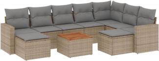 vidaXL 10-tlg. Garten-Sofagarnitur mit Kissen Beige Poly Rattan 3224407