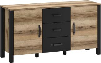 Kommode Sideboard Derby 147x43x79cm Eiche Delano hell schwarz 2-türig