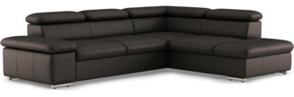 CAVADORE Leder-Ecksofa Valerie mit Ottomane / Eckcouch mit Kopfteilverstellung + Metallfüßen / 272 x 73 x 226 / Echtleder Dunkelbraun