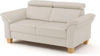 CAVADORE Echtleder 2er-Sofa Ammerland / Landhaus-Sofa mit Federkern + Kopfteilverstellung / 156 x 84 x 93 / Leder Weiß