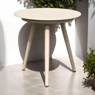 IDIMEX Beistelltisch ROSALIA, In & Outdoor Balkontisch rund mit Steinplatte wetterfest champagner