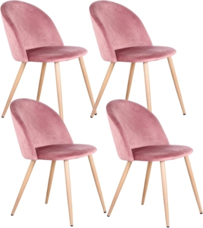 GrandCA HOME 4er Set Esszimmersessel, 4er-Set Samt Esszimmerstühle mit Eisenbeinen in Holzoptik, vielseitig für Büro, Café, Küche, Wohnzimmer, Schlafzimmer (Rosa,4)