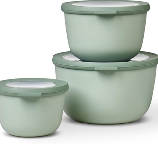 Mepal - Cirqula Multischüssel-Set 3–teilig rund Nordic sage – 500, 1000 und 2000 ml – Verwendbar als Vorratdose, Kühlschrankdose, Gefrierdose, Mikrowellegeschirr & Servierschale mit Deckel