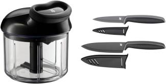 WMF Gourmet Gemüseschneider manuell mit Seilzug, 900ml & Touch Messerset 2-teilig, Küchenmesser mit Schutzhülle, Spezialklingenstahl antihaftbeschichtet, scharf, Kochmesser, Gemüsemesser, schwarz