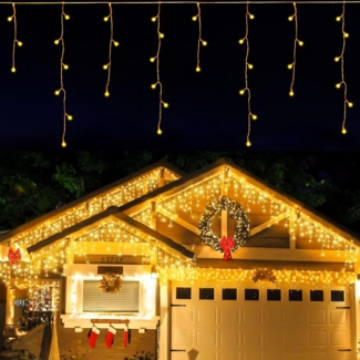 LEDYA Lichterkette Außen, 19M 720led Eisregen Lichterkette Außen Warmweiß, Lichterkette Weihnachten Eisregen Außen, Weihnachtsdeko Aussen 8 Modi für Kinderzimmer Fenster Balkon Garten Garage