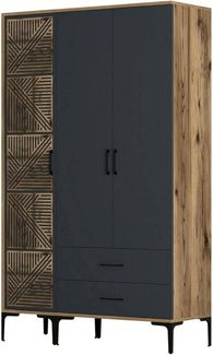 Dmora - Kleiderschrank 3 Türen Avior, Schlafzimmermöbel, Schrank, Garderobe, 120x48h201 cm, Walnuss und Anthrazit