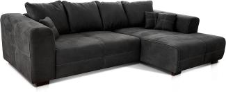 Cavadore Ecksofa Mavericco / XXL Eckcouch Inkl. Rückenkissen und Zierkissen / Longchair rechts / Industrial Style / 285 x 69 x 170 (BxHxT) / Mikrofaser Schwarz