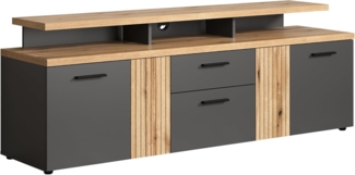 trendteam smart living - Esteban - TV-Schrank - Grau/Eiche - Lowboard mit 4 Türen, 1 Schublade, 1 Klappe, 3 offene Fächer - (BxHxT) 180 x 67 x 47 cm - 2 Türen in Rillenoptik, rechts/Links montierbar