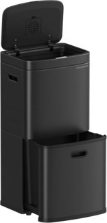 SONGMICS Mülleimer Küche, Mülltrennsystem 3 Fächer, 2x10 L und 30 L, Abfalleimer aus Stahl, platzsparend, Inneneimer, Kohlefilter, 39,5 x 29,8 x 80,2 cm, tintenschwarz LTB551B02