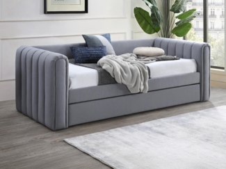 Vente-unique - Ausziehbett - 90 x 190 cm - Stoff - Grau - SAHONA
