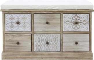 Rebecca Mobili Innenbank, Badezimmerbank, Paulownia Holz, Beige Weiß, Shabby-Stil, gepolsterter Sitz, Eingang - Maße: 49 x 77,5 x 35 cm (HxLxB) - Art. RE6538